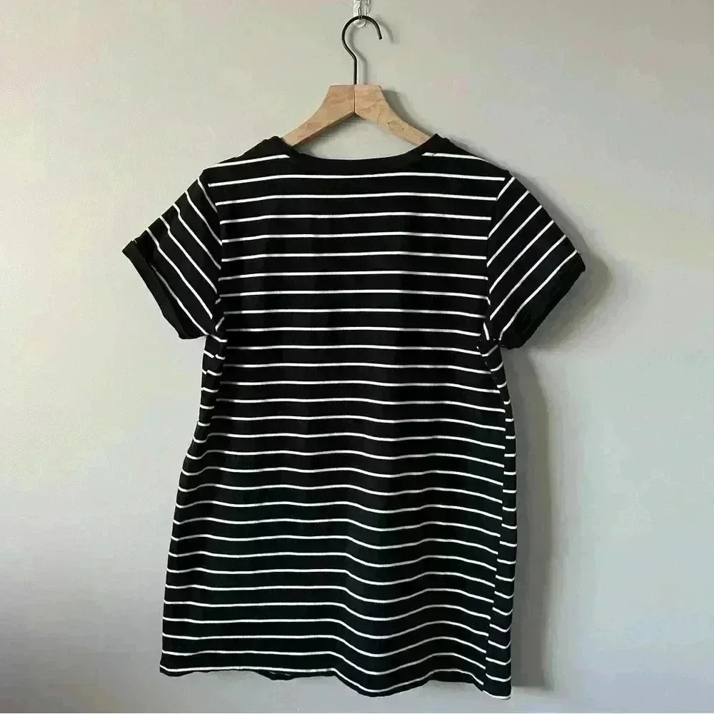 Lulus cafe Society Navy Blue Striped Shirt Dress fall comfy stretch knit - Picture 3 of 5